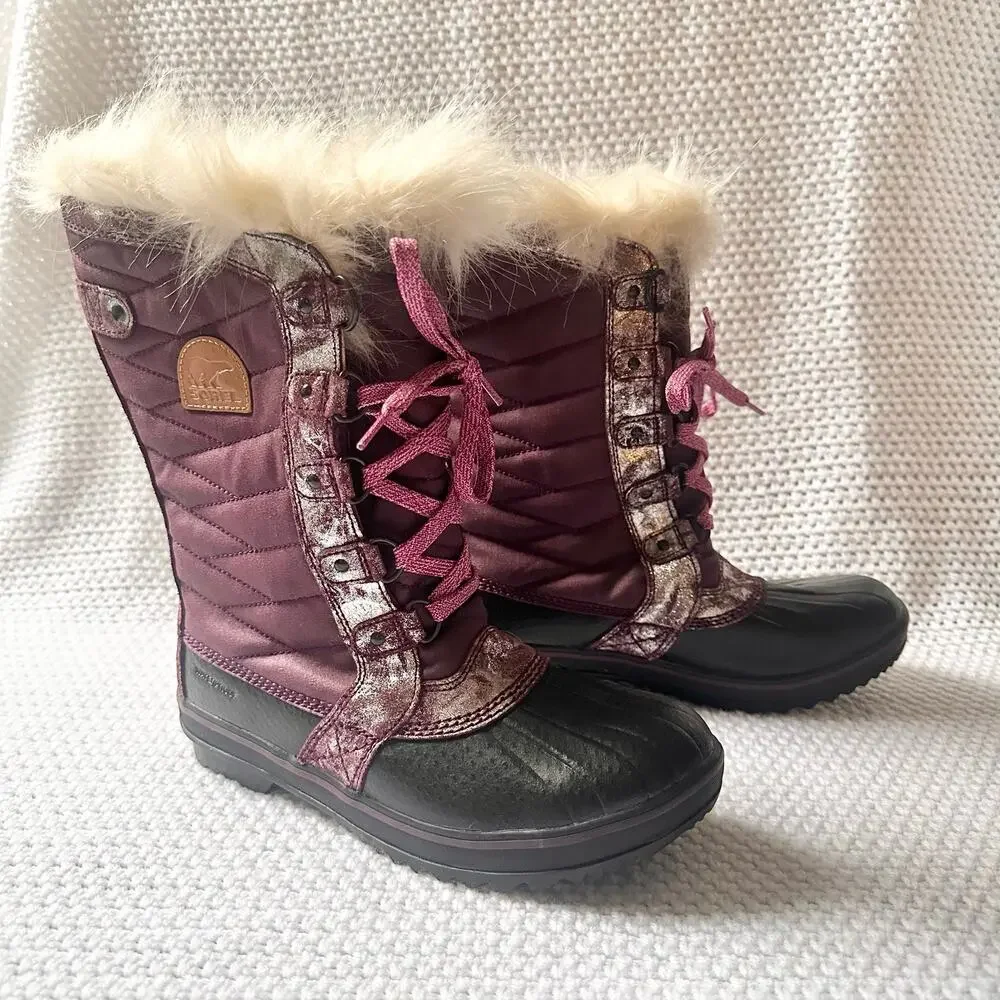 Sorel Purple Magenta Metallic Tofino Fur Mid Calf Winter Boots NY2325 7 Kids NWT
